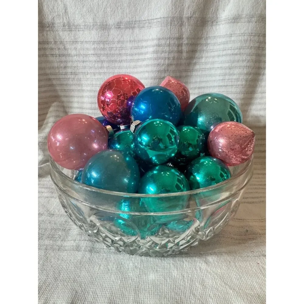 Vintage Shiny Brite Ornaments Lot of 30 Pink, Green & Blue Christmas Decor MCM